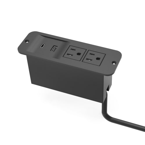 Raffel Integrated Power Station, 2 AC Outlets, 1 USB-A and 1 USB-C PD Charging Port, Black